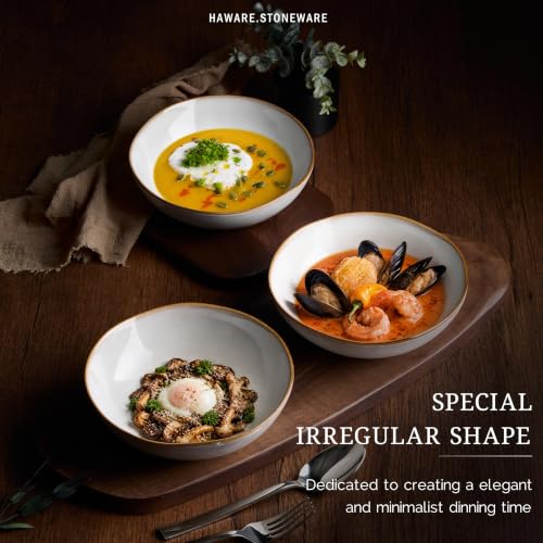 HaWare Cereal Bowls, 26oz Stoneware Serving Bowls Set of 4, for Salad Pasta - color: Reactive Pearl White