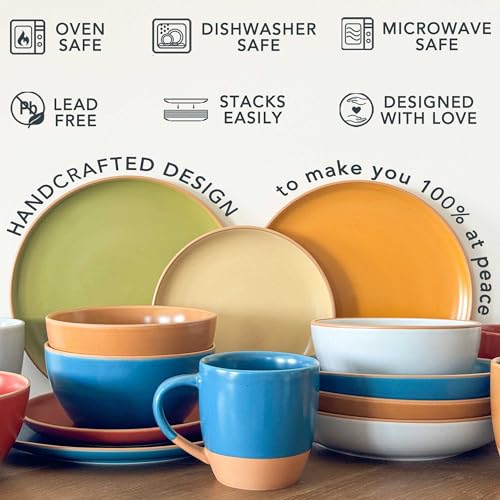 Mora Ceramic Artisan Matte Bowls For Kitchen 28oz - Bowl Set of 4 For Cereal, Salad, Pasta, Soup, Dessert etc - Dishwasher, Microwave, and Oven Safe - For Breakfast, Lunch and Dinner - Marina Colors - color: Artisan Colors