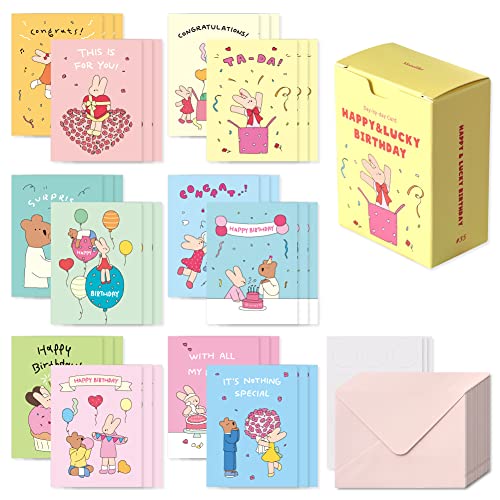 Monolike Day-by-day Card, Happy and Lucky Birthday - Mix 36 Mini Single cards, 36 envelopes, 36 stickers Package - color: Happy and Lucky Birthday