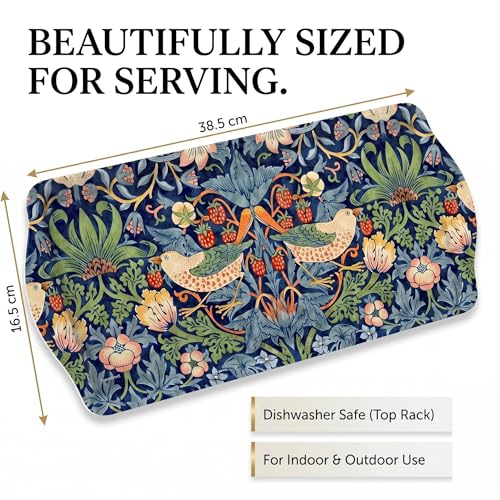Pimpernel Morris & Co Strawberry Thief Blue Collection Sandwich Tray | Serving Platter | Crudité and Appetizer Tray for Indoor and Outdoor use, Made of Melamine, Measures 15.1" x 6.5", Dishwasher Safe - size: 15.1" x 6.5" x 1", style: Blue Strawberry Thie