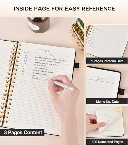 PERCUN Spiral Notebook 300 Numbered Lined Pages Hardcover Journal 8.5"x11" - color: Black, size: A4 size (8.5in x 11.5in)