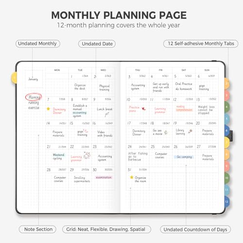 Undated Appointment Book, 52 Weekly & 12 Monthly Planner, A5 (5.7" x 8.3") - color: Black