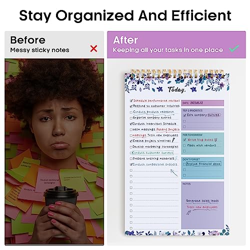 Taja To Do List Notepad, Undated Daily Planner for Work and Goal Setting - color: f-VioletBloom, size: 6 Pack