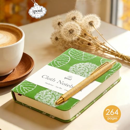 Embroidered Mini Notebook for Girl, Small Fabric Hardcover Journal, A6, 264 Pages, 4x6 Lined Notebook & unlined Sketchbook, Cute Diary, Pocket Notepad Kids Journal, Green Leaf. - color: A6-Leaf Green
