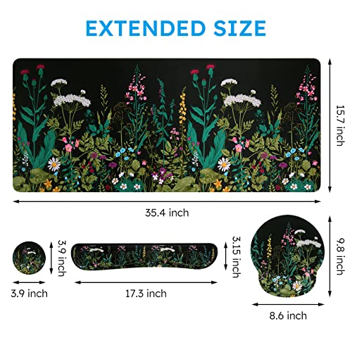 iCasso Floral 4in1 Writing Pad, 35.4"x15.7" Work Mat for Workspace - color: Weeds