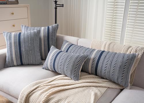 Cethom Boho Lumbar Pillow Covers 14x36 Long, Farmhouse Decorative Couch Pillow Cases, Navy Blue Accent Pillows of Bed, Sofa Bedroom Living Room Home Decor Cushion Cover, Pack of 1 - color: Navy Blue, size: 36" x 14" (Pack of 1)
