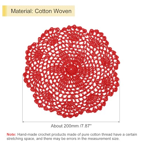 uxcell Lace Doilies, 4pcs 8" - Cotton Woven Round Crochet Coaster, Floral Design Fabric Handmade Placemat for Drink Wedding Party Decoration (Red) - color: Red