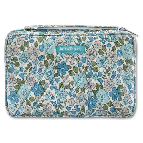 Bella Taylor Small Bible Cover, Quilted Bible Case, Delicate Floral Blue - color: Delicate Floral Blue, size: Small