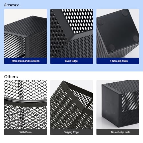 Comix Mesh Pen Holder Desk, Wire Pencil Holder with Foam Pad and Non-Slip Bottom Office Supplies Desk Organizer for Home Office School, 1 Pack - color: Square-1 Pack