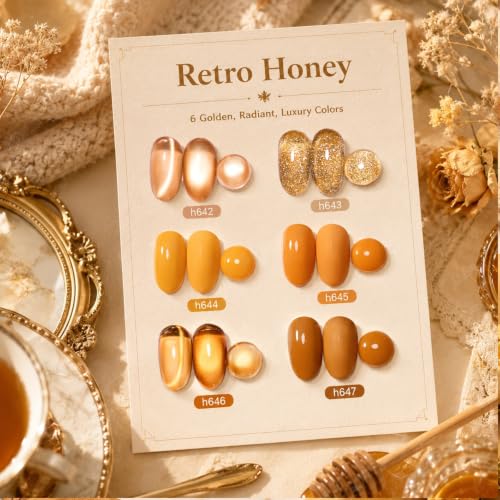 Beetles Fall Gel Polish Set, Gold Glitter Mustard Yellow Gel Polish Cat Eye - color: A - Mixed Finishes | Retro Honey