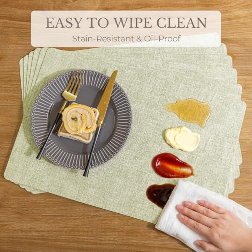 Romanstile Faux Leather Vinyl Placemats Set of 6, Grass Green - color: Grass Green