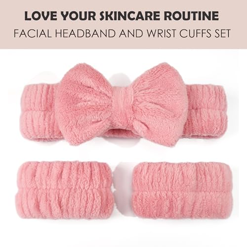 Ayesha Spa Headband and Wristband Set for Washing Face Skincare Makeup - color: Pink set
