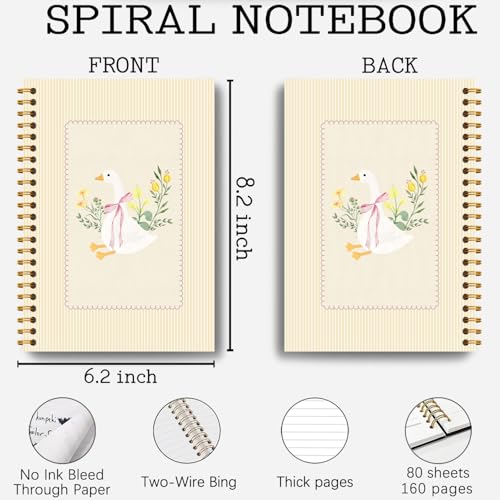 Guymn Light Beige Floral Goose Notebook, Preppy Pink Bow Goose Journal for Kids Girls, Geese Animal Lover Gifts Hardcover Spiral Notebooks Journals 5.5x8.3 Inch - color: Section 11