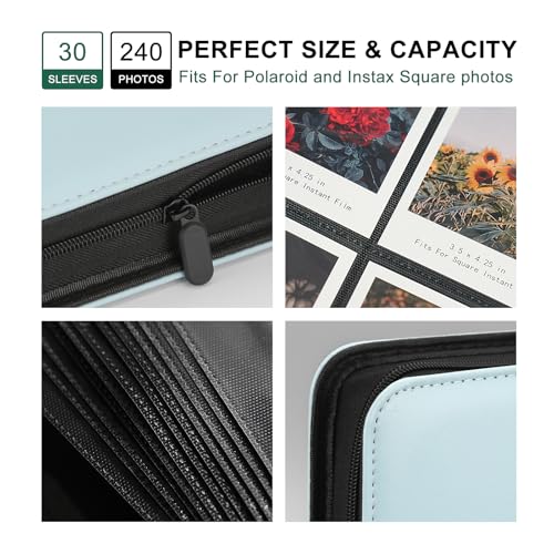 Large Polaroid Photo Album Binder, 240 Pockets. Sky Blue - color: Sky Blue
