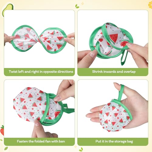 AceOrbit 24 Pcs Fruit Round Foldable Hand Fans 8 Styles Japanese Summer Fruit Foldable Fan Pop up Round Handheld Cooling Fan with Pouch for Women Summer Holiday Purse Travel Party Favor Gift Decor - style: Fruit