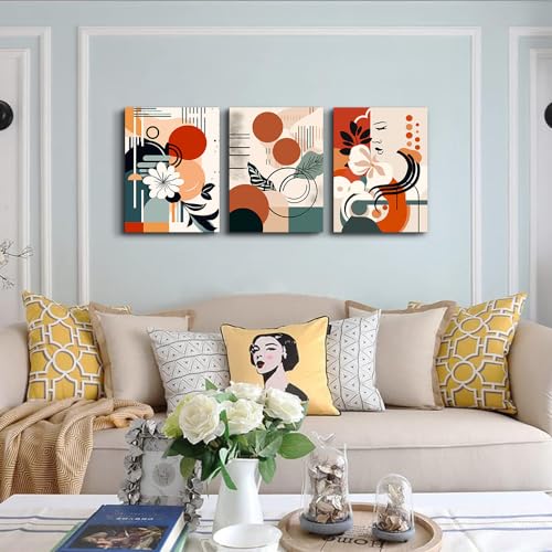 MHARTK66 Canvas Wall Art For Bedroom & Living Room - Boho & Vintage Flowers Wall Painting - Abstract Art - Ready To Hang - Framed Wall Pictures - 3 Panels - color: Abstract Flower Painting, size: 12x16inches*3pcs
