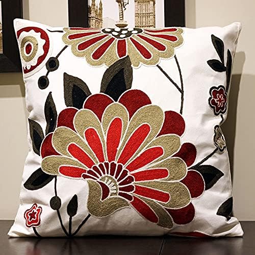 Embroidered Red and Pink Throw Pillow Covers,18x18 Floral Farmhouse Decor Pillows, Set of 2 Cozy Boho Accent Cushion Case for Couch & Sofa, Home Decorative Pillow Cases for Bed Room - color: Flower Red and Pink