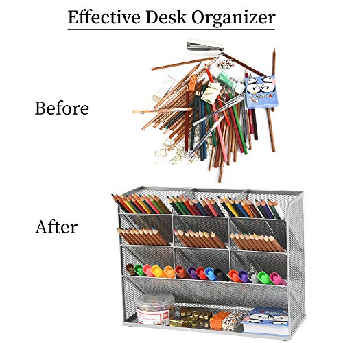 Marbrasse Mesh Desk Organizer, Multi-Functional Pen Holder, Desktop Stationary Organizer, Storage Rack for School, Home, Office, Art Supplies (Mesh Pen Holder-Silver) - color: Silver
