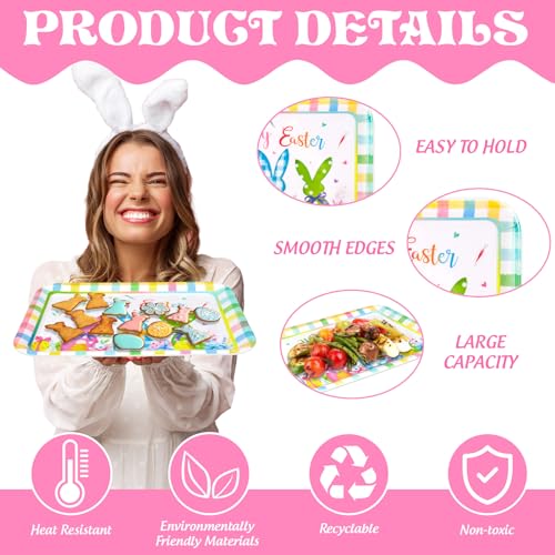 JarThenaAMCS 3Pcs Easter Serving Trays Reusable Serving Dishes Watercolor Pastel Plaid Rabbit Egg Platter for Spring Party Sharing Snacks Fruits Dessert, 13 x 10 Inch - style: Easter