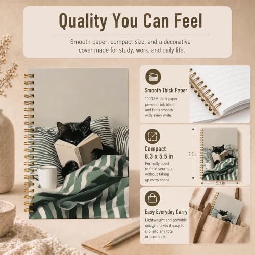 WDXIA Black Cat Reading Cozy Spiral Notebook 5.5x8.3 Inch - color: pattern-11