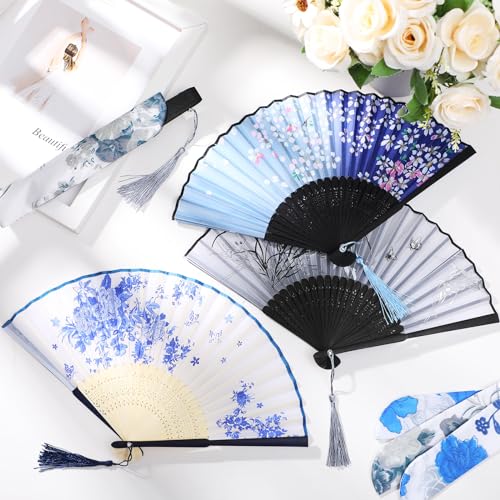 Zonon 4 Pack Hand Held Folding Fans for Women Silk,Retro - style: Retro