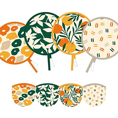 4 PCS 4 Abstract Styles Handheld Compact Cooling Fans Foldable Multi-Role Round Fans for Outdoor Games, Party Decoration（Summer） - style: Summer