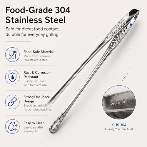 Korean BBQ Tongs 11 Inch 304 Stainless Steel Cooking Tweezers 2 Pcs