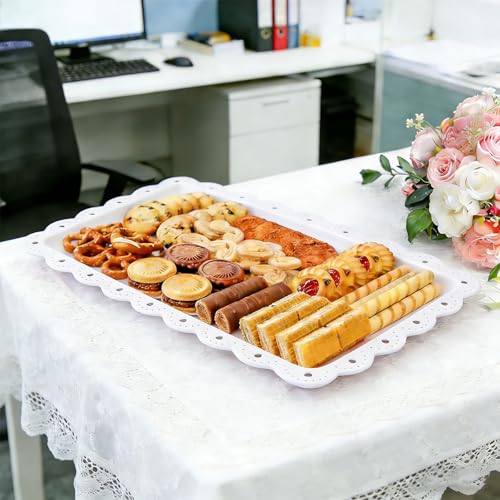 4 Pack Plastic Serving Tray for Party, 14.5 x 9.4 Inch Heavy Duty Platters for Party Buffet Wedding - color: White