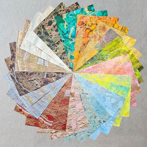 Kozo Studio - Milano Marble Mulberry Paper Pack (30 sheets, 15 designs) | Premium Decorative Paper for Scrapbooking, Card Making, Collage, Mixed Media Crafts, and DIY