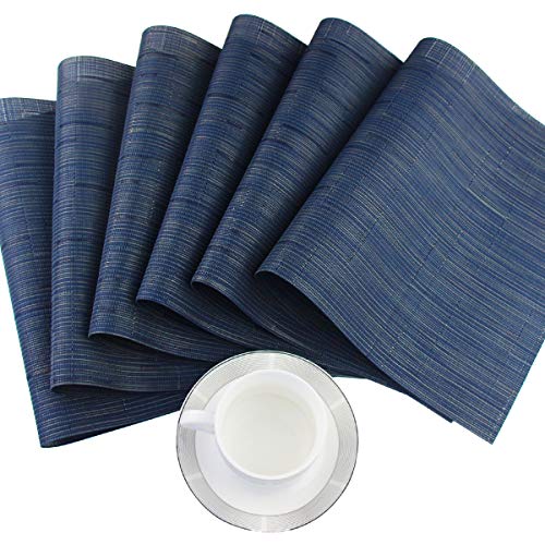 Plastic Placemats,Non Slip Washable Placemats for Dining Table Wipe Clean Table Mats Set of 6 (Navy Blue) - color: 03: Navy, size: 6 Placemats