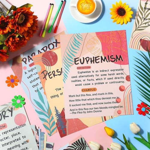 Qeeenar 16 Pcs Figurative Language Posters for Classroom, Vintage Boho