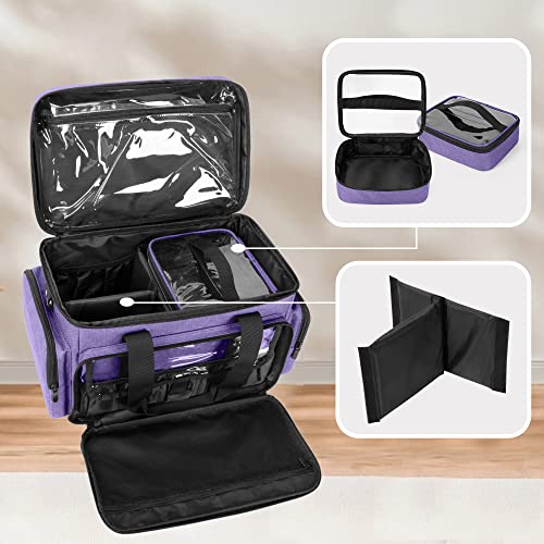 BAFASO Makeup Bag with 2 Removable Pouches and Detachable Dividers, Purple - color: Purple