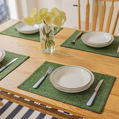 Demetex Cloth Placemats Green Set of 4 Vintage Textured Linen Place Mats Heat Resistant Plate Placemat for Kitchen Dinning Table, Green - color: Green, size: Placemats set of 4