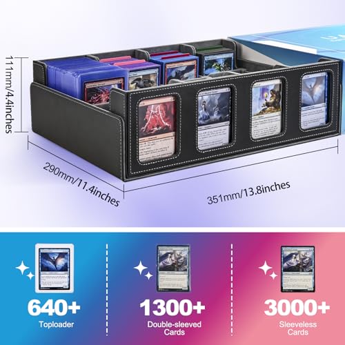 UAONO 4-Row 3000+ Trading Card Storage Box with Commander Display - color: Black&Gray, size: 4-row