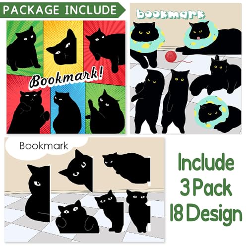 Yasest Magnetic Bookmarks-18 Pcs Bookmarks Black Cat Gifts for Book Lovers - style: ABC