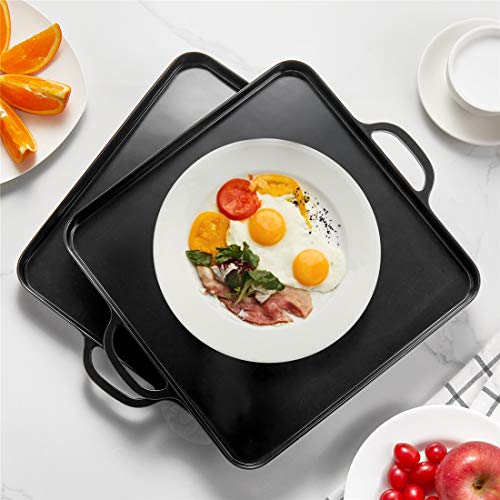 Square Serving Trays with Handles Melamine Black 12.5x12.5 Inch Spill Proof Kitchen Eating Trays Set of 2 for Cafeteria Cafe Food Appeizer Dessert Snack Dinner Lunch Breakfast,TR16-02 - color: Black