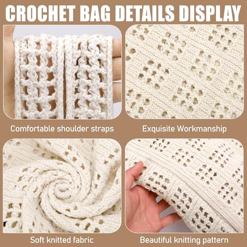 hatisan Crochet Bag for Women, Handmade Knit Beach Tote Bag Summer - color: A Large Beige