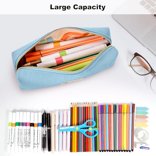 FINPAC Pencil Case, Corduroy Aesthetic Makeup Bag - color: Ocean Blue