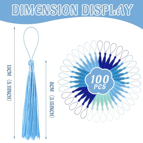 100 Pcs Bookmark Tassels Bulk Blue Series Soft Craft Silky Handmade Mini Tassels for Jewelry Making with Loops for DIY Craft Accessory Dress Decoration - color: Blue Series