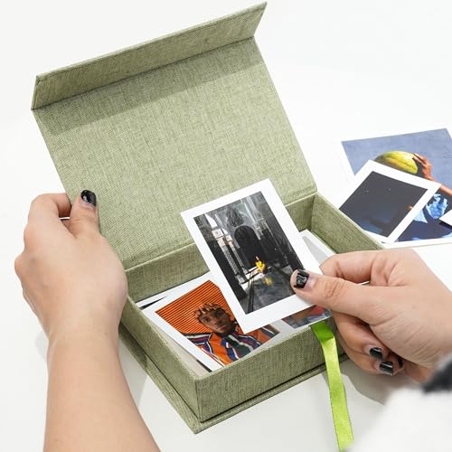Vienrose Small Photo Storage Box, 5"x7", Linen Postcard Keeper, Grass Green - color: GrassGreen, size: 5"x7"