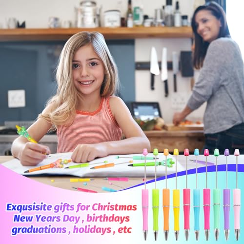 150 Pieces DIY Beadable Pen Kit – 50 Plastic Ballpoint Pens with Refills & Bags – School Supplies, Office Accessories & Decorative Items for Students & Teachers （Sweet） - color: Candy color, size: 50