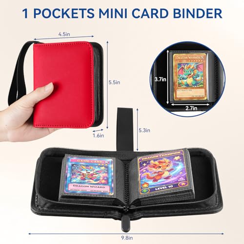 Mini Card Binder, EDUDIIU Small Pokemon Card Binder - color: Red