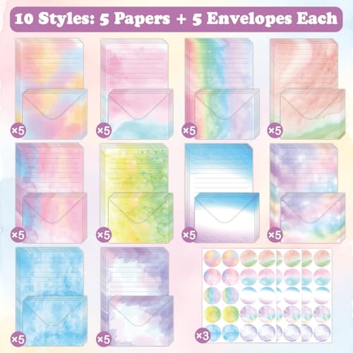 FUNCLASS 160 Pcs Stationery Set Letter and Envelopes Watercolor - color: Watercolor-B