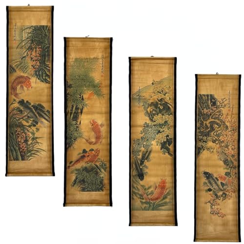 CIFIBIFUN Wall Scroll Hanging Painting Decor Japanese Art Koi Fish Fengshui