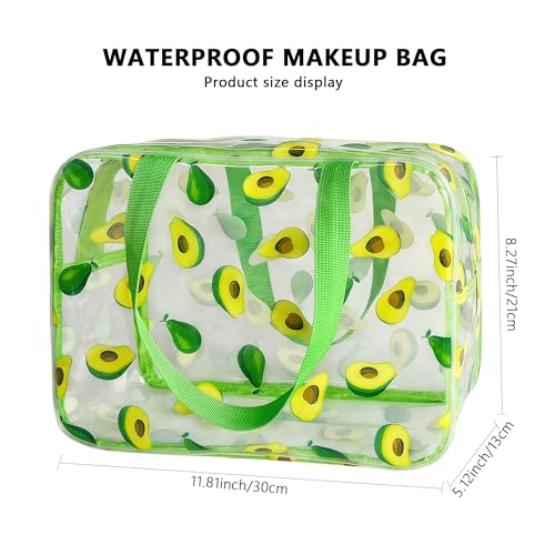 Flower Makeup Bag - Clear Printable Vinyl Cosmetic Pouch, 11.81x4.3x8.26inches Waterproof Small Clear Gift Bags for Travel & Organizer (Avocado) - color: Avocado