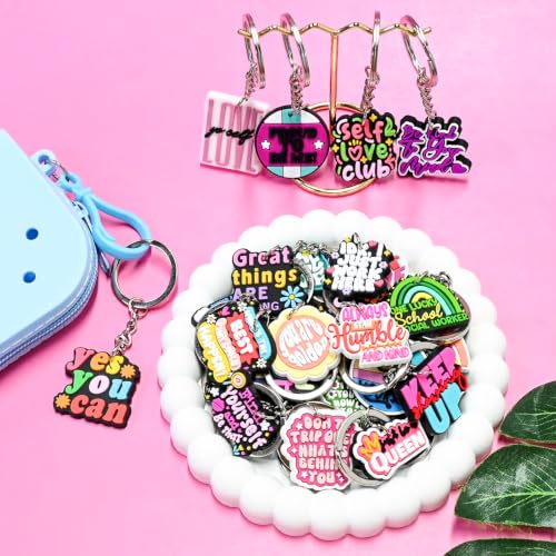 Cute Keychains Bulk, Keychain Charms Key Chain Trinkets Backpack Charms Accessories Keyring for Classroom Prizes - color: Phrase-30p