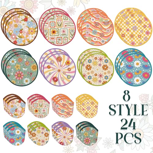 Gejoy 24 Pcs Hippie Retro Foldable Disc Fans Flying Disc Hand Fan 8 Style - color: Hippie Retro