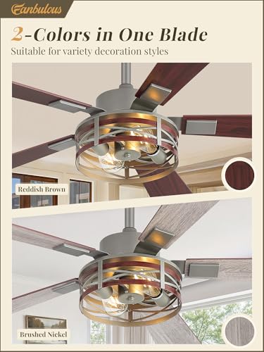 Fanbulous Farmhouse Ceiling Fans with Light, 48" Caged Fan, Quiet DC Motor - color: Brushed Nickel, size: 48 Inch