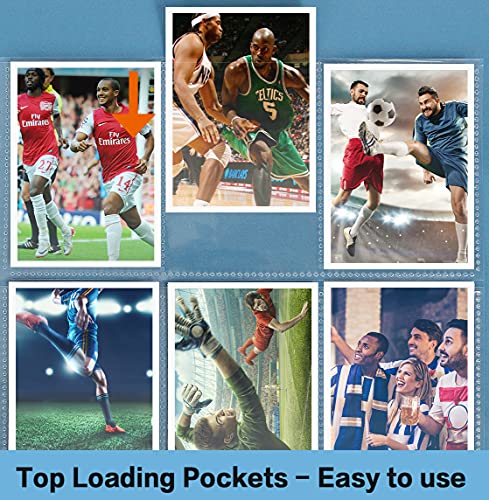 Trading Card Sleeve Pages, HERKKA 200 Pack 9 Pocket Album Pages 11 Holes Fit 3 Ring Binder - size: 200 Pack
