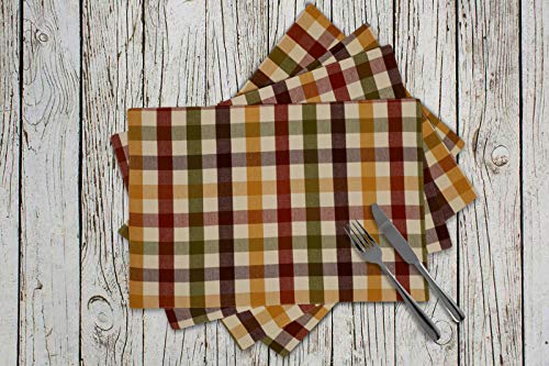 Urban Villa Two Tone Placemat Cotton Tablemat 14x20 (Set of 6) Harvest - color: Harvest Checks, size: 14" x 20"